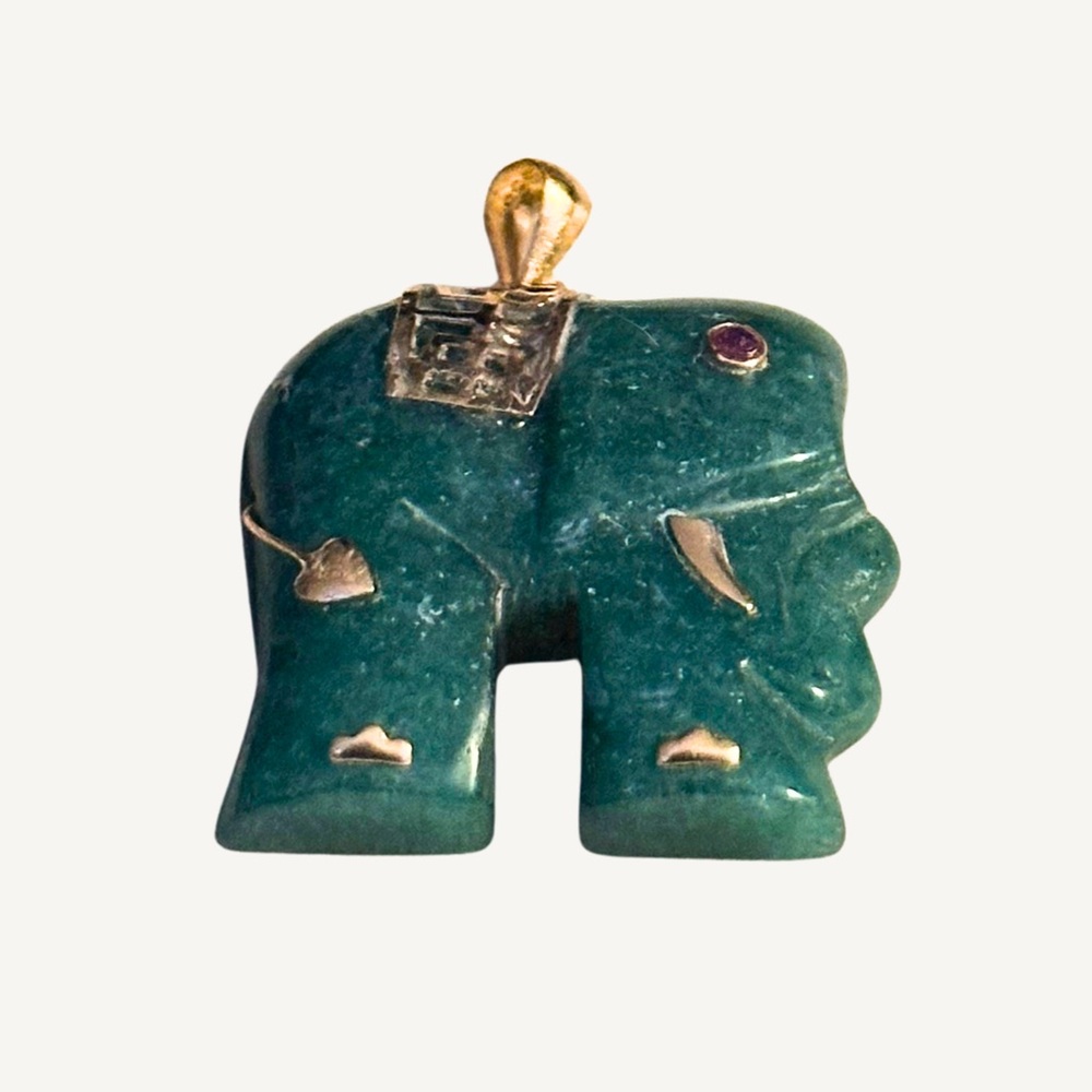 Tested 14k Emerald And Ruby Elephant Pendant - image 2